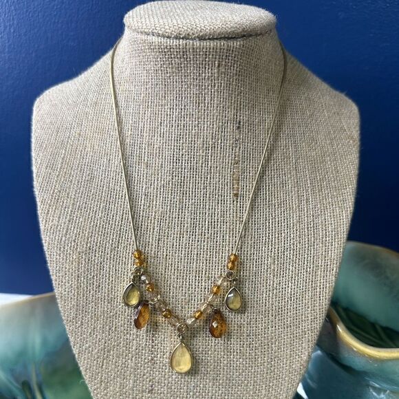 Lia Sophia Caramel Corn Mother of Pearl, Crystal, Gold Teardrop Stones Necklace - Picture 1 of 4